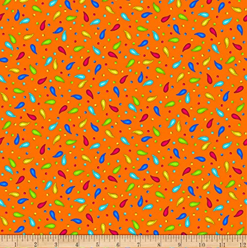 QT Quilt Fabrics Digital Jubilee Paisley  and  Dots Orange