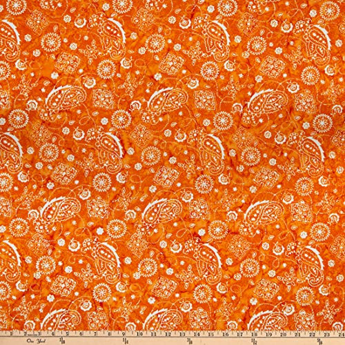 Anthology Batiks Bandana Lasso Paisley Orange Fabric by the Yard