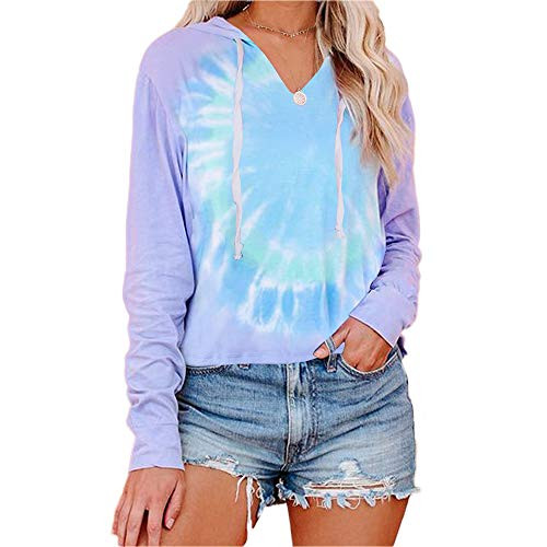 Women's Tie Dye Printed Hoodie Sweatshirts Casual Long Sleeve Pullover Hooded Tops Purple Women's Tie Dye Printed Hoodie Sweatshirts Casual Long Sleeve Pullover Hooded Tops Purple