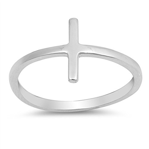 Sideways Cross Bar Stackable Love Ring New .925 Sterling Silver Band Size 6