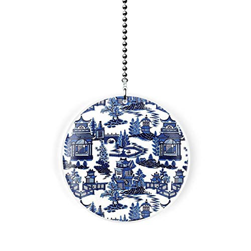 Asian Blue Willow Fan Light Pull