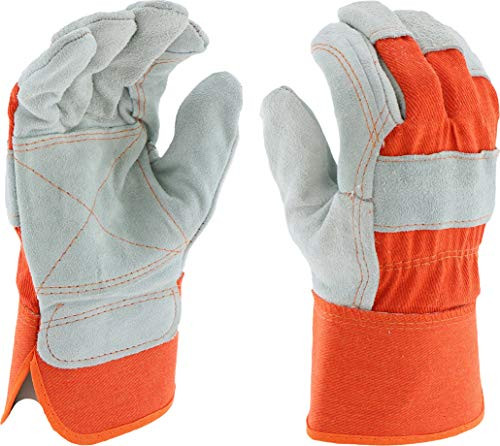 West Chester 75525 Split Cowhide Palm Gloves- Medium  Double Leather  Shirred Elastic Wrist  Wing Thumb