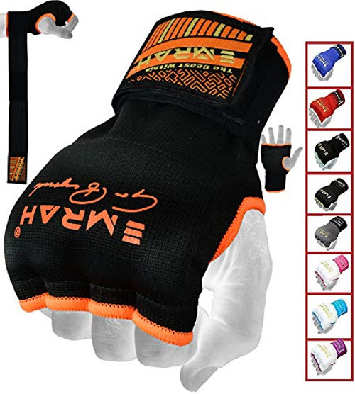 EMRAH Pro Boxing Hand Wraps Inner Gloves for Punching Padded Bandages Under Mitts  Quick Wraps  Fist Protector - MMA  Muay Thai  Kickboxing  and  Martial Arts Training  Orange  Large