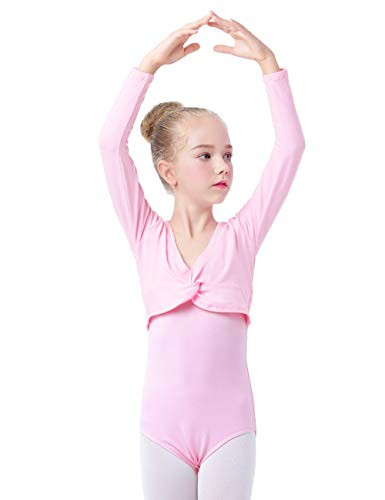 Daydance Pink Girl's Ballet Wrap Tops Croped Dance Shrug Sweater for Leotards