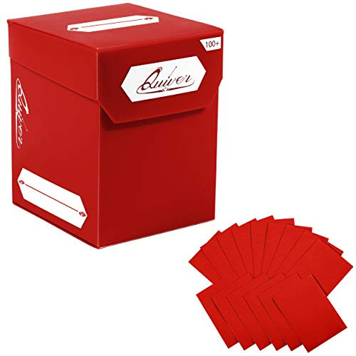 Quiver Time TCG Standard Size Cards Bundle ~ 100Plus Red Deck Block with Double Dividers Plus 100 Pack Artemis Red Standard Card Sleeves  66 x 93 mm