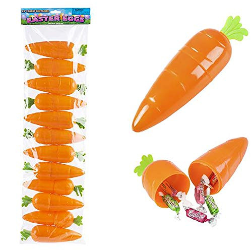 The Dreidel Company Jumbo Fillable Easter Carrots Containers  Bright Orange Plastic Easter Carrot  Perfect for Easter Hunt  Surprise Carrot  5.5" Inch Carrots  12-Pack