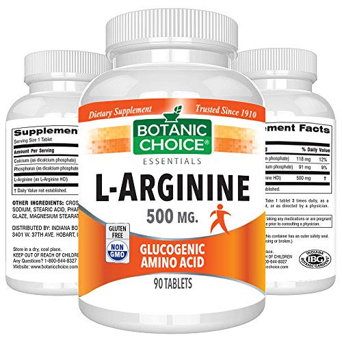 Botanic Choice L-Arginine - Amino Acid Daily Supplement for Cardiovascular Health - Circulation Metabolism and Immune System for Overall Wellness 500mg 90 Tablets