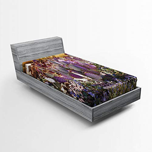 Lunarable Cactus Fitted Sheet  Purple Desert Multicolored Mother Nature Botanical Deserted Bushes Spikes Herbs  Soft Decorative Fabric Bedding All-Round Elastic Pocket  Twin Size  Purple