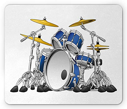 Ambesonne Drums Mouse Pad  Professional Percussion Instrument Rock Themed Musical Activities  Rectangle Non-Slip Rubber Mousepad  Standard Size  Grey Blue