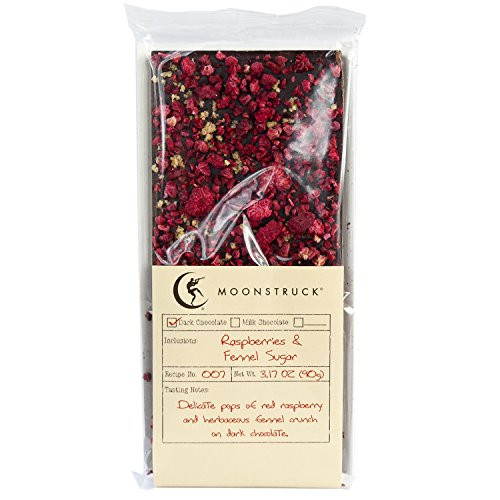 Raspberry  and  Fennel Dark Chocolate Bar  Moonstruck 3.17oz