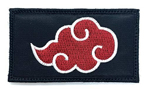 Akatsuki Red Cloud Patch Naruto - Funny Tactical Military Morale Embroidered Patch Hook Fastener Backing-Black Background