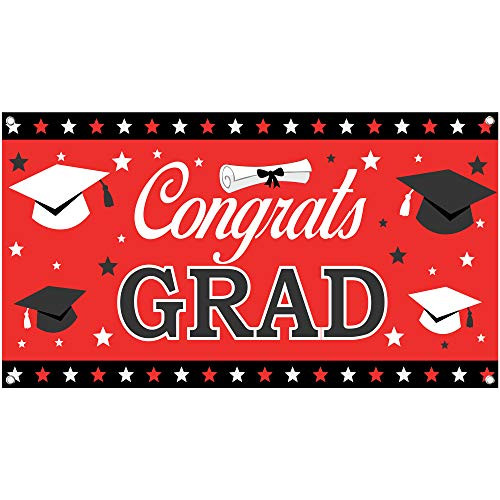 XtraLarge Congrats Grad Banner 2021 - 71x40 Inch  Graduation Banner for Graduation Party Supplies 2021  Graduation Decorations 2021 Red and Black  Congrats Grad Sign for 2021 Graduation Decorations