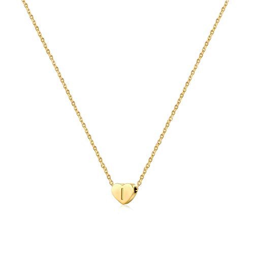 Tiny I Initial Necklace Cute Letter Heart Pendant 14K Gold Monogram Dainty Jewelry Personalized Name Gifts for Women Teen Girl Sister Wife Daughter Bridesmaid Best Friend