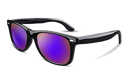 FEISEDY Great Classic Polarized Sunglasses Men Women HD Lens B1858  Dark Purple Mirrored Lens  54