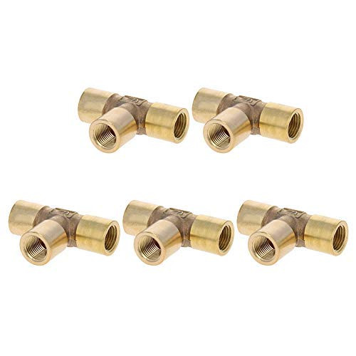 MroMax Brass Tee Pipe Fitting 1 8 PT Female Thread T Shaped Connector Coupler 5pcs