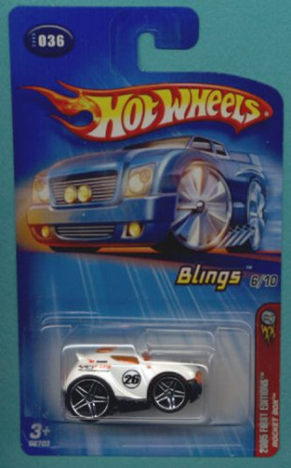 Mattel Hot Wheels 2005 Blings 1 64 Scale White Rocket Box Die Cast Car 036 Mattel Hot Wheels 2005 Blings 1 64 Scale White Rocket Box Die Cast Car 036
