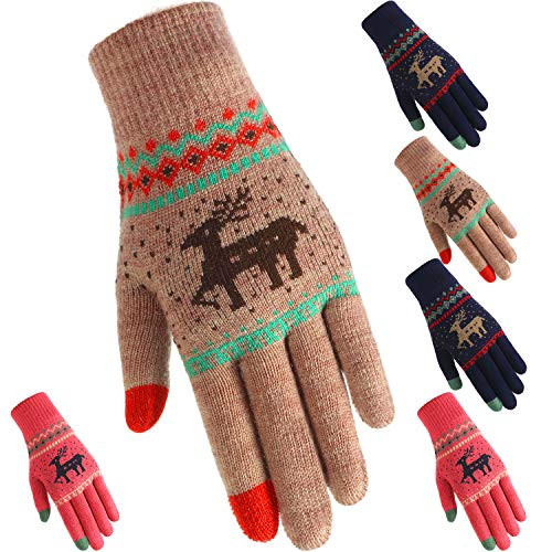 3 Pairs Texting Gloves Touchscreen Gloves Stretch Knitted Mechanic Gloves Winter Warm Gloves  Rose Red  Navy Blue and Khaki