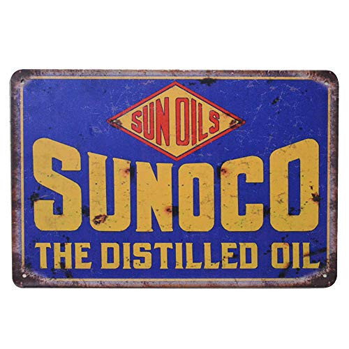 PEI's Sunoco The Distilled Oil, Retro Vintage Tin Metal Sign Wall Decor for Home Garage Bar Man Cave, 8x12/20x30cm PEI's Sunoco The Distilled Oil, Retro Vintage Tin Metal Sign Wall Decor for Home Garage Bar Man Cave, 8x12/20x30cm