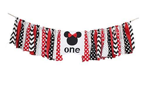Black Red Minnie Mouse Party Decor Supplies  Minnie Mouse Birthday Banner Black and Red Minnie Bow 1st One Year Birthday Banner High Chair Banner Minnie Mouse High Chair Banner Girl 1st Birthday Baby Shower Decor  Black Red Party Decor