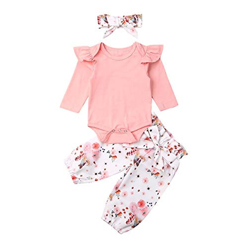 3PCS Infant Toddler Baby Girl Clothes Ruffle Romper Bodysuit Floral Halen Pants Headband Outfits  U Floral 04  6-12 Months 3PCS Infant Toddler Baby Girl Clothes Ruffle Romper Bodysuit Floral Halen Pants Headband Outfits  U Floral 04  6-12 Months