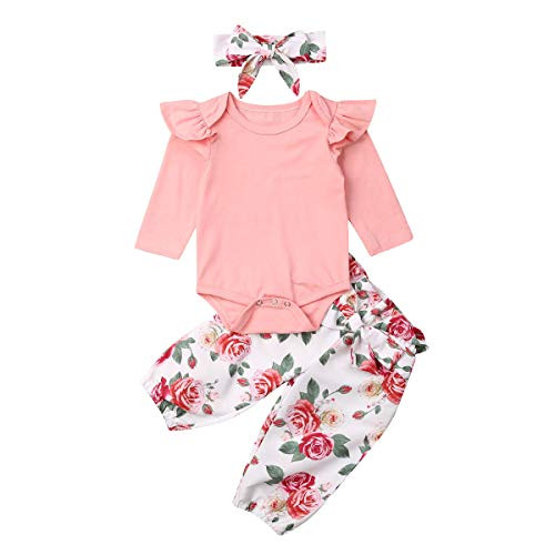 3PCS Infant Toddler Baby Girl Clothes Ruffle Romper Bodysuit Floral Halen Pants Headband Outfits  U Floral 05  6-12 Months 3PCS Infant Toddler Baby Girl Clothes Ruffle Romper Bodysuit Floral Halen Pants Headband Outfits  U Floral 05  6-12 Months