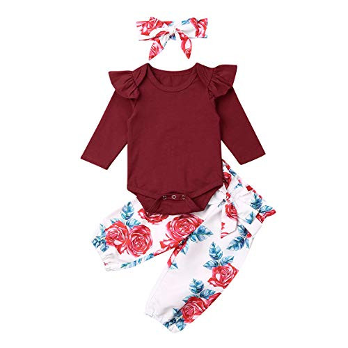 3PCS Infant Toddler Baby Girl Clothes Ruffle Romper Bodysuit Floral Halen Pants Headband Outfits  U Floral 01  12-18 Months 3PCS Infant Toddler Baby Girl Clothes Ruffle Romper Bodysuit Floral Halen Pants Headband Outfits  U Floral 01  12-18 Months