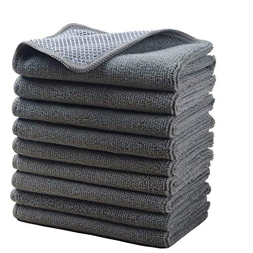 KinHwa Microfiber Dish Cloths Super Absorbent Kitchen Wash Cloth Dish Rags for Washing Dishes Fast Drying Cleaning Cloth with Scrub Side  Greyx9  12inchx12inch