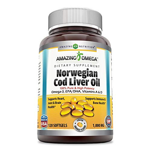 Amazing Omega Norwegian Cod Liver Oil 1000 mg 120 Softgels  Fresh Orange Flavor