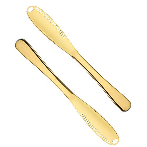 2PCS Spreader Knife Butter Spreader Stainless Steel 3-in-1 Curler Slicer Spreader with Serrated Edge