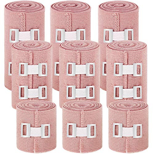 9 Rolls Elastic Bandage Wrap with Extra Elastic Bandage Clips Compression Wrap Multi Purpose Wrapping Bandage  3 Different Sizes
