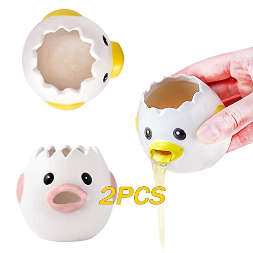 Aidragon 2Pcs Egg Separator Egg Yolk White Separator  Ceramic Creative Cute Cartoon Style Egg Filter Splitter Opeaner Automatic Separation Kitchen Cooking Tool pinkPlus yellow