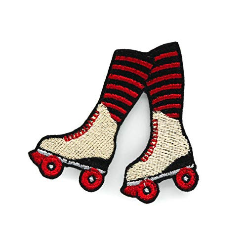 Roller Derby Skates Red and Black Embroidered Iron On Patch
