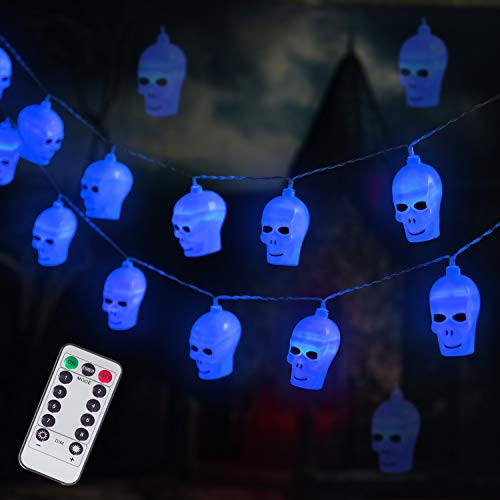 Ghost Skull Lantern Halloween String Lights  20 LED Remote Control  Battery-Powered  Halloween Decoration for Indoor Outdoor Party Yard Patio Tree  Blue