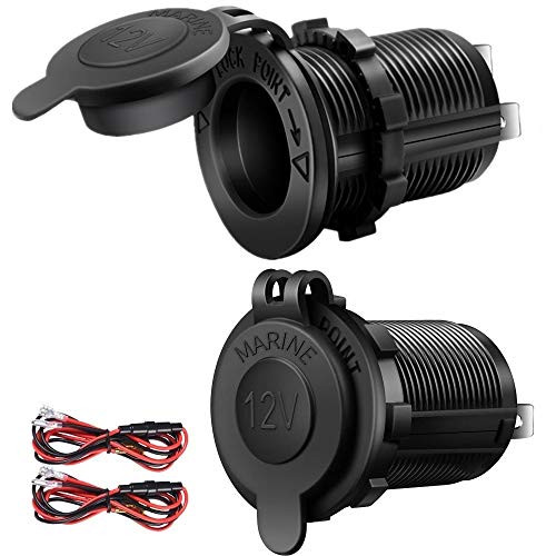 2 Pack Cigarette Lighter Socket Car Marine Motorcycle ATV RV Lighter Socket Power Outlet Socket Receptacle 12V Waterproof Plug