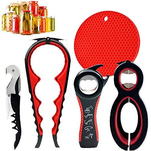 Multi Jar Bottle Opener - Bottle Can and Jar Grip Opener - All in One Bottle Opener - Multi Kitchen Tools Set - Get Lids Off Easily for Weak Hand and Seniors with Arthritis Multi Jar Bottle Opener - Bottle Can and Jar Grip Opener - All in One Bottle Opener - Multi Kitchen Tools Set - Get Lids Off Easily for Weak Hand and Seniors with Arthritis