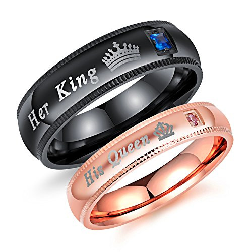 Fashion Ahead 2pcs Matching Set Couple Rings His Queen and Her King Stainless Steel Promise Rings Engagement Band Valentine's Day Couples Gifts Men Size 8 and Women Size 8 Fashion Ahead 2pcs Matching Set Couple Rings His Queen and Her King Stainless Steel Promise Rings Engagement Band Valentine's Day Couples Gifts Men Size 8 and Women Size 8