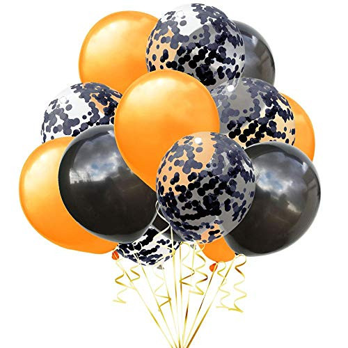 Kubert 50 Pieces Halloween Balloon Black Orange Latex Balloons Confetti Balloons Decorative Balloons for Halloween Party Supplies  12 Inch