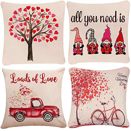 YUESUO Valentine's Day Pillow Covers 18x18 Inches Holiday Decorative Throw Pillowcase Farmhouse Cushion Case for Sofa Couch Set of 4