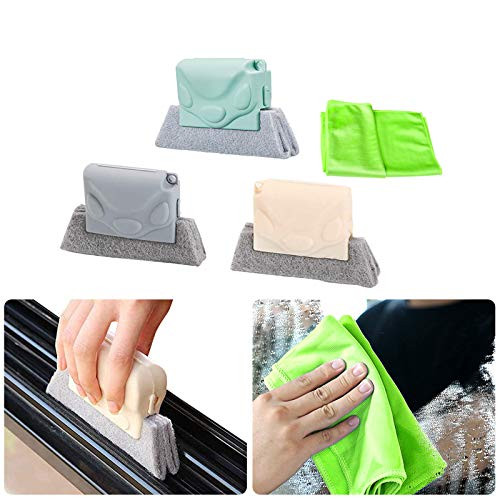 Window Groove Cleaning Brush Tool 3PCS Magic Door Window Track Cleaning Tools with Window Cleaning Cloth Sliding Door Window Cleaning Tool Crevice Cleaning Brush Tool for Door Window Gaps All Corners