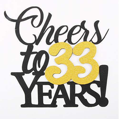 LVEUD Happy Birthday Cake Topper Black Font Golden Numbers Cheers to 33 Years Happy Birthday Cake Topper -Wedding,Anniversary,Birthday Party Decorations (33th)