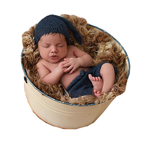 Lppgrace Newborn Baby Photography Props Boys Girls Costume Crochet Knit Mohair Hat Pants  Dark Blue