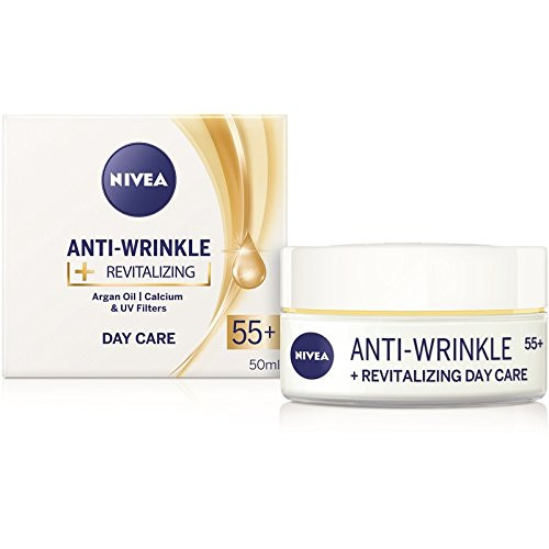 Nivea Anti-wrinkle Plus revitalizing day care face cream anti-aging 55Plus with argan oil  calcium and UV filters 50 ml   1.69 oz