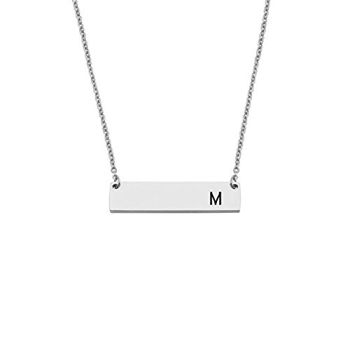 JJTZX Silver Initial Bar Necklace Engraved Name Bar Pendant Wedding Initial Bridesmaid Gift  M