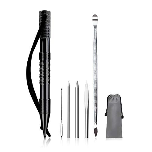 WILDAIR Marlin Spike with Stainless Steel Paracord FID Set Paracord Lacing Stitching Needles and Smoothing Tool  6 Pack  FID with Black Marlin Spike