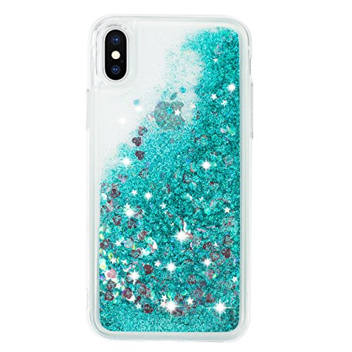iPhone Xs case, iPhone Xs Quicksand Glitter Bling TPU case, Flowing Liquid Sparkle case (Turquoise)