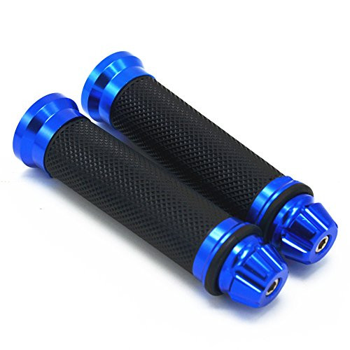Blue Aluminum Motorcycle 22mm Handle Bar Rubber Gel Hand Grips CNC Bar End 7 8" for Yamaha YZF R25 R3 R6 R1