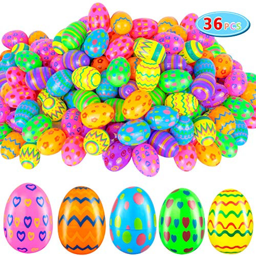 Evoio 36 PCS Easter Eggs  Colorful Plastic Eggs for Kids  Fillable Easter Eggs for Easter Hunt  Community Hunts and Party Toys  Basket Stuffers Fillers  Toddler Boys and Girls