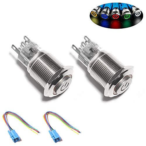 Monrand 16mm Latching Push Button Switch 12V DC ON Off Self-Locking Latching Push Button Switch Waterproof LED Light Toggle Switches with Wire Socket Plug 5 8" Mounting Hole Orange Light