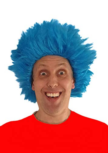 Thing 1 Thing 2 Blue Fuzzy USA Team Spirit 80s Punk Wig Cat Hat Dr. Seuss Costume Kids or Adult One Size Fits All