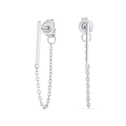 Minimalist Geometric Bar Dangle Chain Cartilage Ear Stud Earrings For Women For Teen 925 Sterling Silver